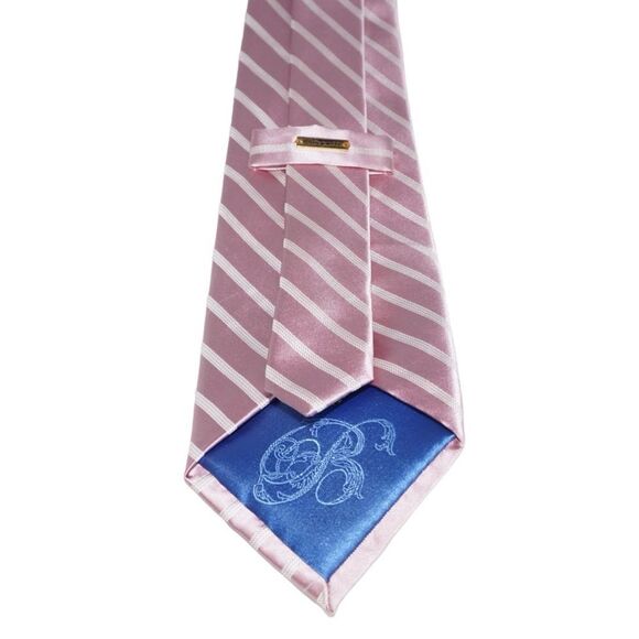 Bugatti Pink and White Striped Silk Tie - Picture 3 of 6
